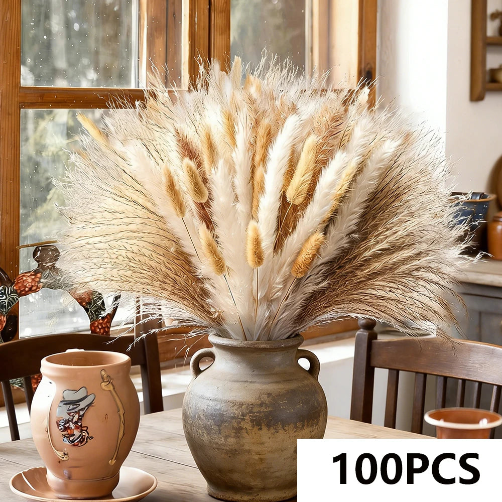 0077 Dried Flowers Natural Pampas Grass Rabbit Tails Reed Bouquet Bohemian Chic Home Decoration Wedding Aisle Centerpiece Arrangement