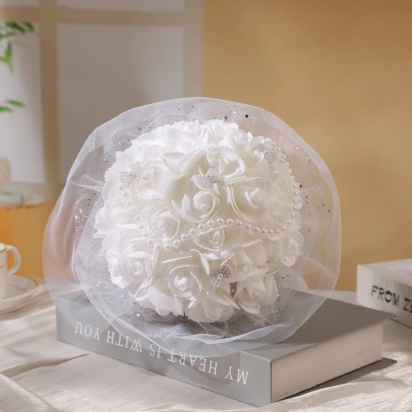 0050 1pc bouquet of artificial hand bouquets, love, beautiful creative pearl design, suitable for the wedding bride and groom, weddin