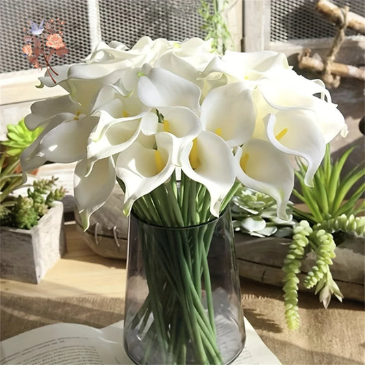 0072 10Pcs White Calla Lily Artificial Flowers for Bridal Wedding Bouquet Real Touch PU Calla Fake Flower Home Bedroom Table Decor