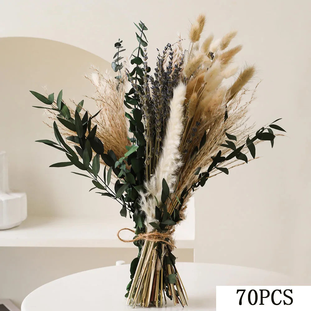 0074 Natural Dried Flowers Green Fresh Eucalyptus Leave Bouquet Boho Chic Home Table Vase Decor Real Pampas Bunch Centerpieces