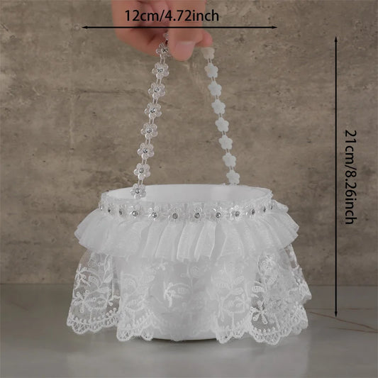 0069 Creative Handmade Wedding Flower Girl Basket Bride Decorative Basket Bridesmaid Ceremony Handbag Floral Toss Basket
