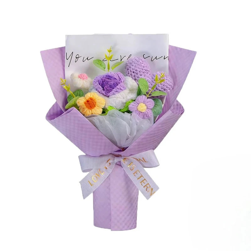 0085 Knitted Rose Bouquet – Heart Crochet Flowers for Mother’s Day & Graduation