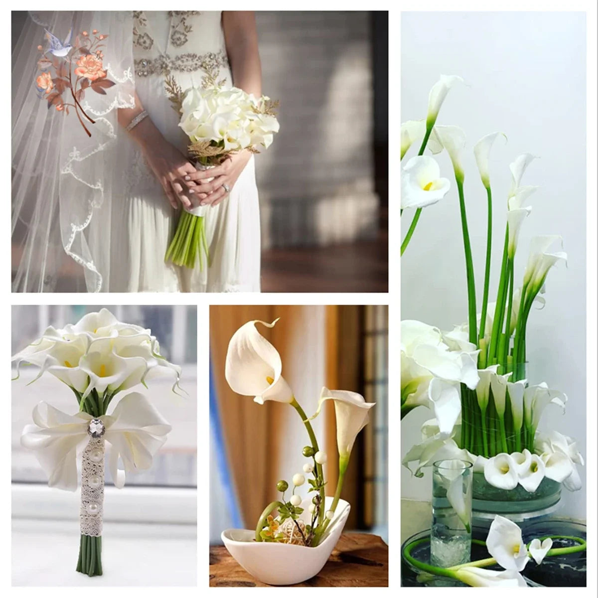 0072 10Pcs White Calla Lily Artificial Flowers for Bridal Wedding Bouquet Real Touch PU Calla Fake Flower Home Bedroom Table Decor