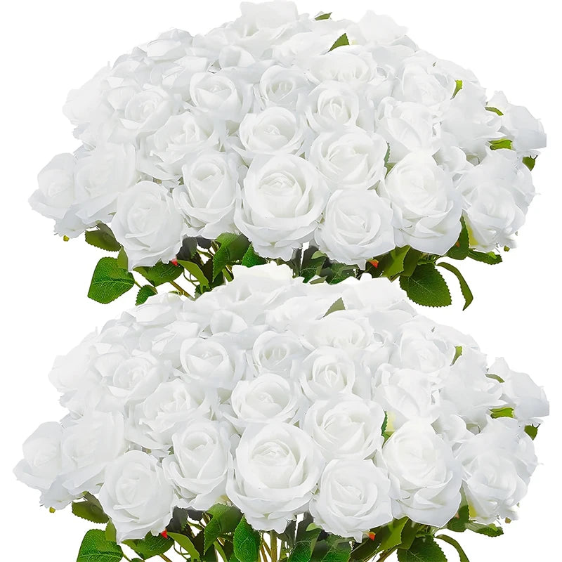 0087 50 Pcs Velvet Artificial Roses – Real Touch Fake Flowers for Wedding, Valentine’s & Home Décor