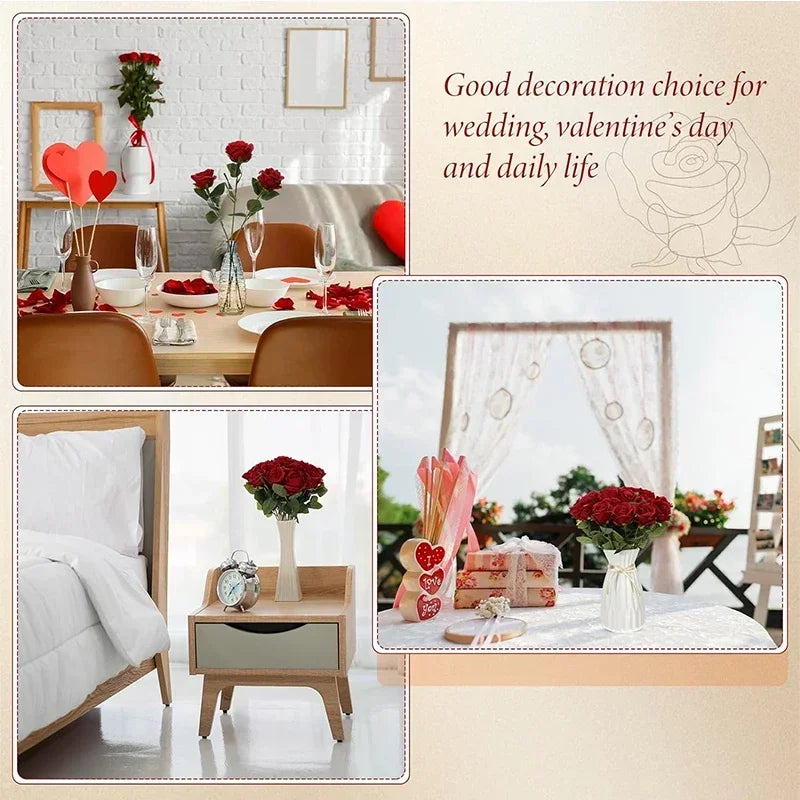 0087 50 Pcs Velvet Artificial Roses – Real Touch Fake Flowers for Wedding, Valentine’s & Home Décor