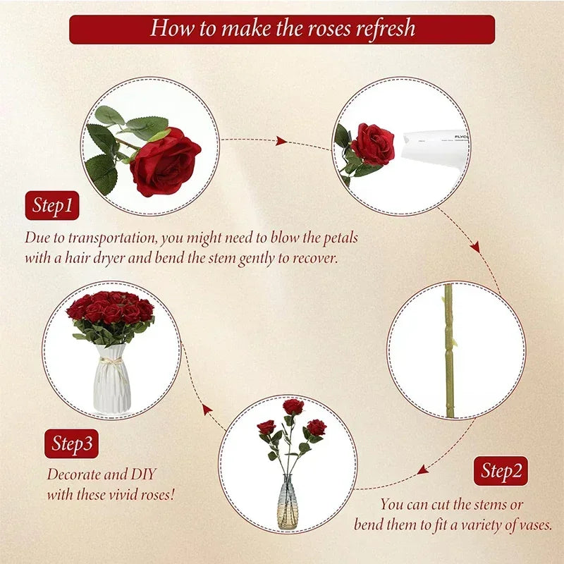 0087 50 Pcs Velvet Artificial Roses – Real Touch Fake Flowers for Wedding, Valentine’s & Home Décor