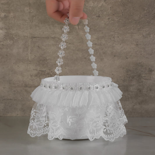 0069 Creative Handmade Wedding Flower Girl Basket Bride Decorative Basket Bridesmaid Ceremony Handbag Floral Toss Basket