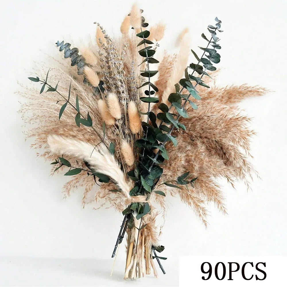 0074 Natural Dried Flowers Green Fresh Eucalyptus Leave Bouquet Boho Chic Home Table Vase Decor Real Pampas Bunch Centerpieces
