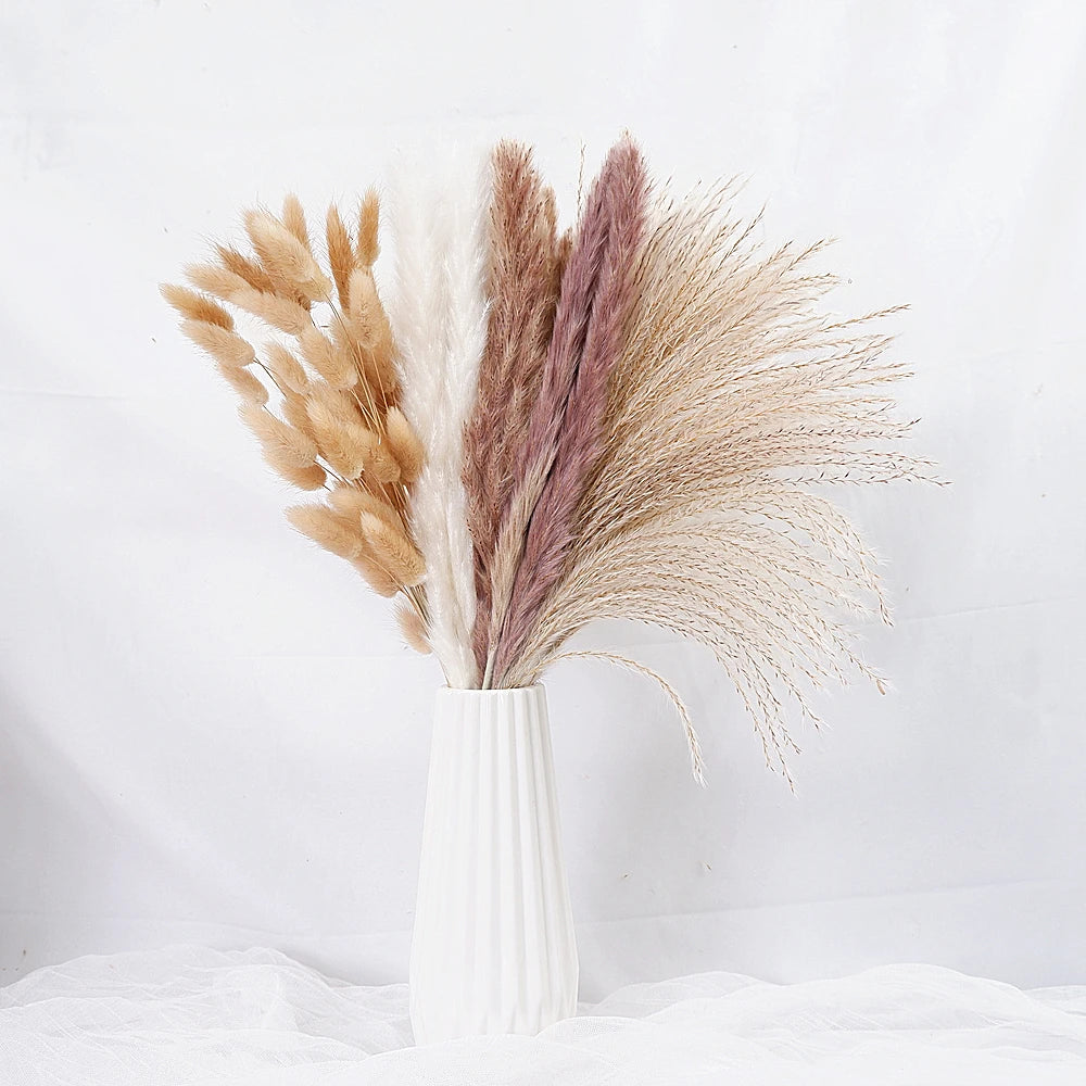 0091 Dried Pampas Grass Bouquet – 80–110 Pcs with Bunny Tails & Reed Grass for Wedding & Boho Décor