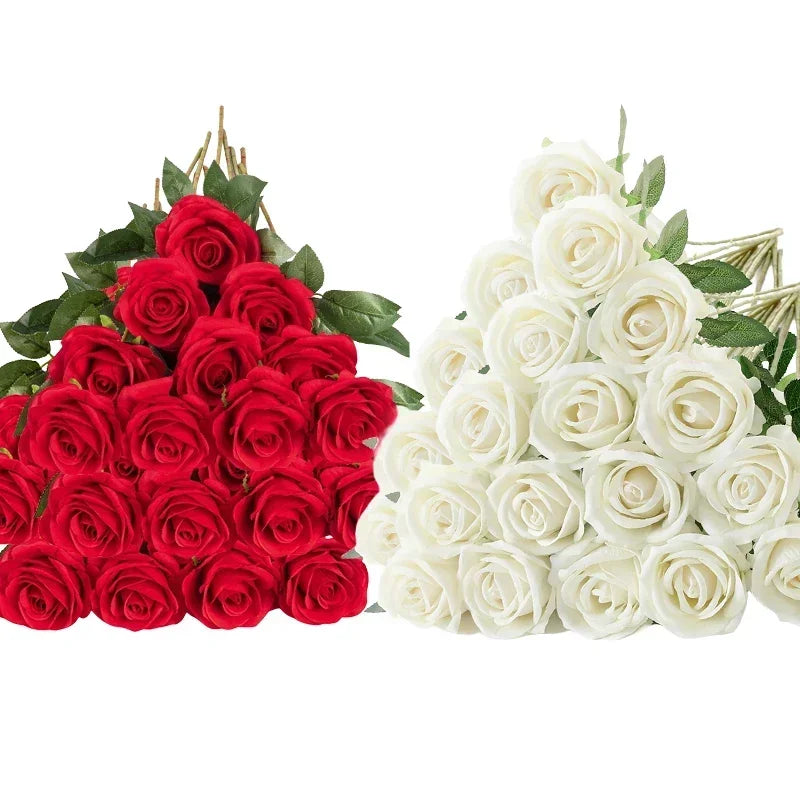 0087 50 Pcs Velvet Artificial Roses – Real Touch Fake Flowers for Wedding, Valentine’s & Home Décor
