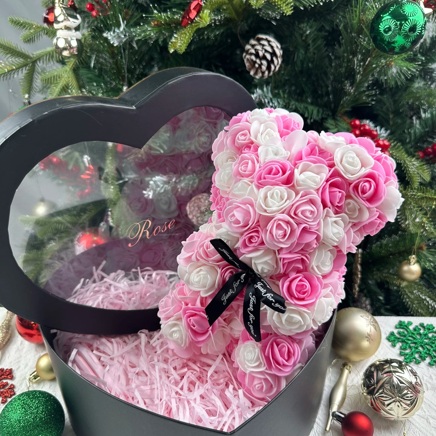 0089 25cm Teddy Rose Flower Bear with Gift Box – Romantic Valentine’s, Anniversary & Wedding Keepsake
