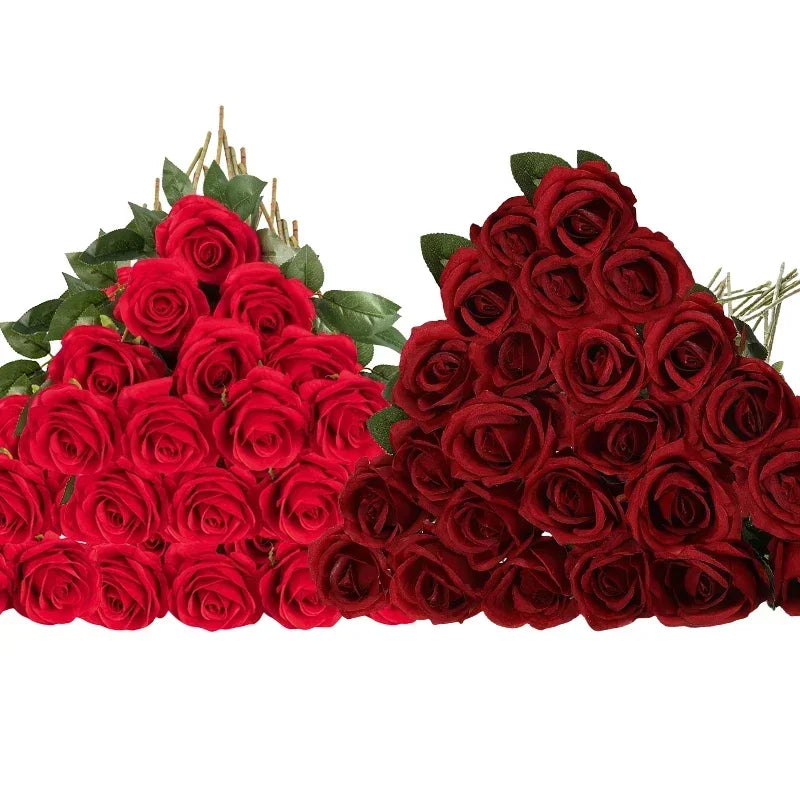 0087 50 Pcs Velvet Artificial Roses – Real Touch Fake Flowers for Wedding, Valentine’s & Home Décor