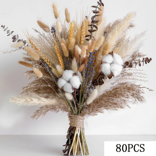 0074 Natural Dried Flowers Green Fresh Eucalyptus Leave Bouquet Boho Chic Home Table Vase Decor Real Pampas Bunch Centerpieces