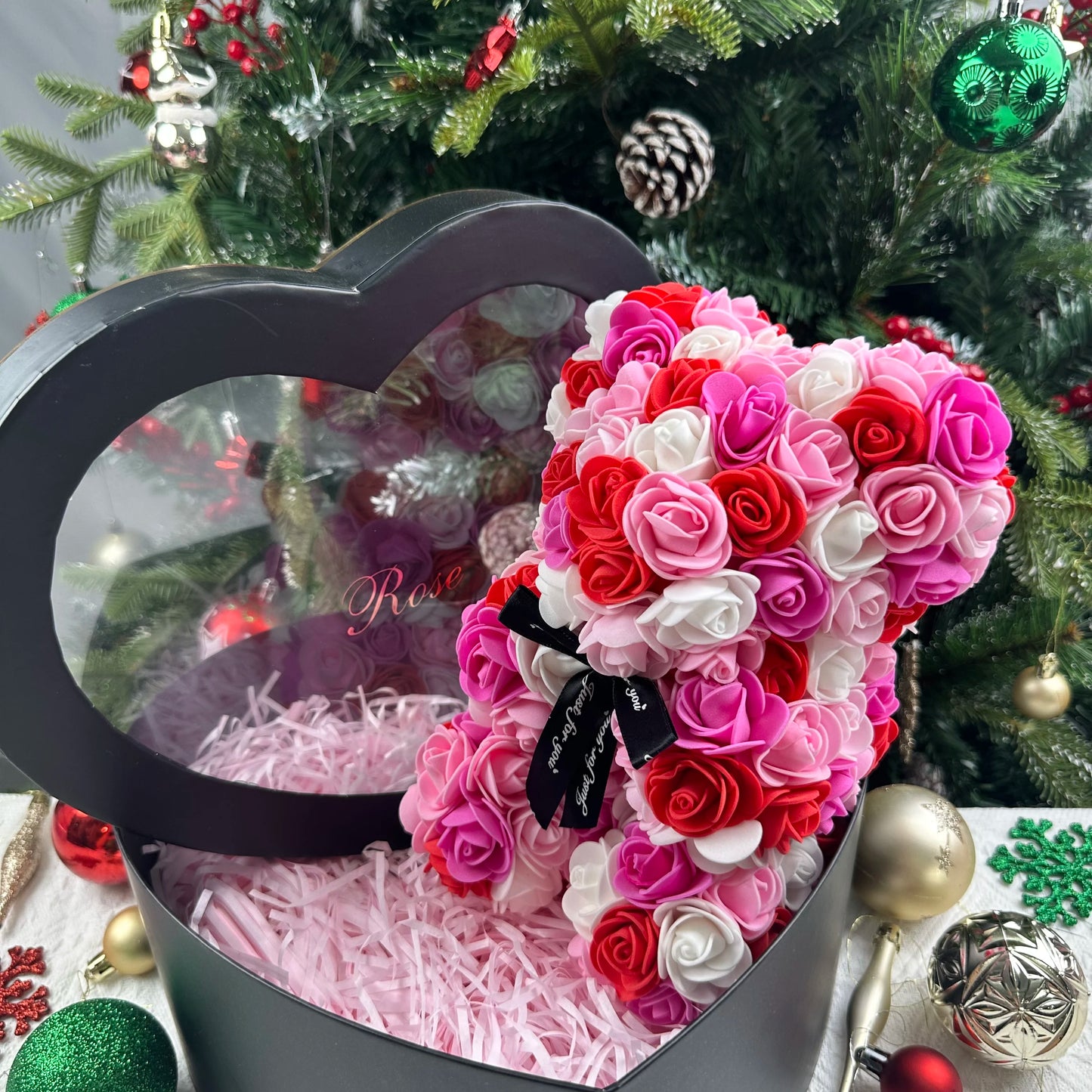 0089 25cm Teddy Rose Flower Bear with Gift Box – Romantic Valentine’s, Anniversary & Wedding Keepsake