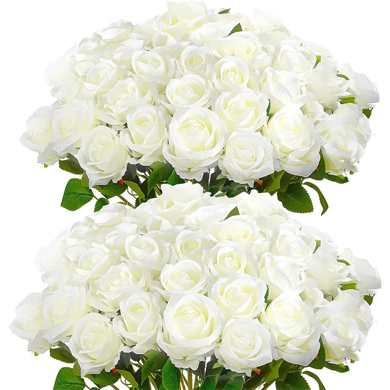 0087 50 Pcs Velvet Artificial Roses – Real Touch Fake Flowers for Wedding, Valentine’s & Home Décor