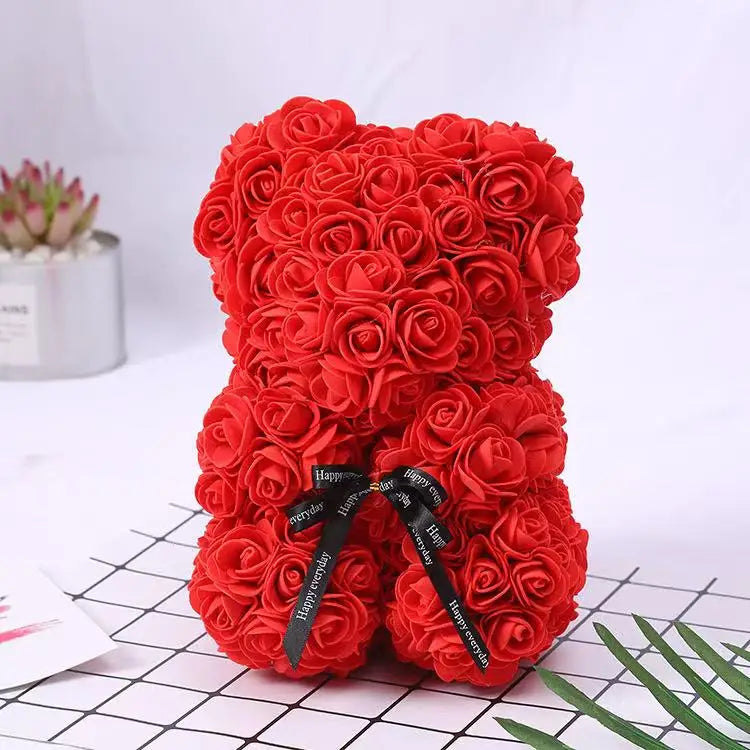 0089 25cm Teddy Rose Flower Bear with Gift Box – Romantic Valentine’s, Anniversary & Wedding Keepsake