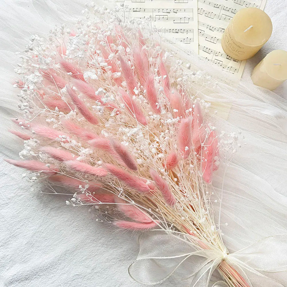 0076 Dried Artificial Flowers Pink Rose Pampas for Wedding Bridal Bouquet Head Table Florals Natural Gypsophila Valentine's Day Gifts