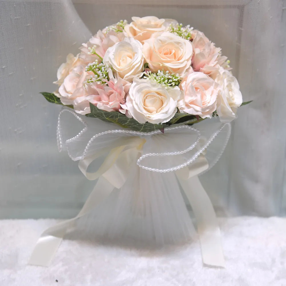 0095 White Rose Wedding Bouquet – Silk Rose, Peony, Dahlia & Orchid Bridal & Bridesmaid Bouquet
