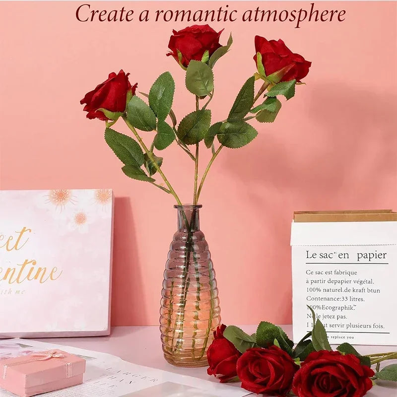 0087 50 Pcs Velvet Artificial Roses – Real Touch Fake Flowers for Wedding, Valentine’s & Home Décor