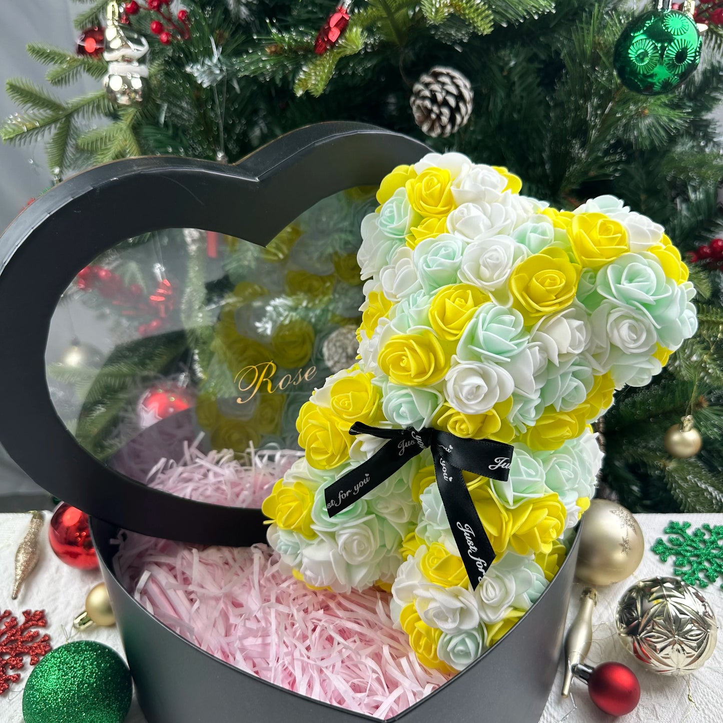0089 25cm Teddy Rose Flower Bear with Gift Box – Romantic Valentine’s, Anniversary & Wedding Keepsake