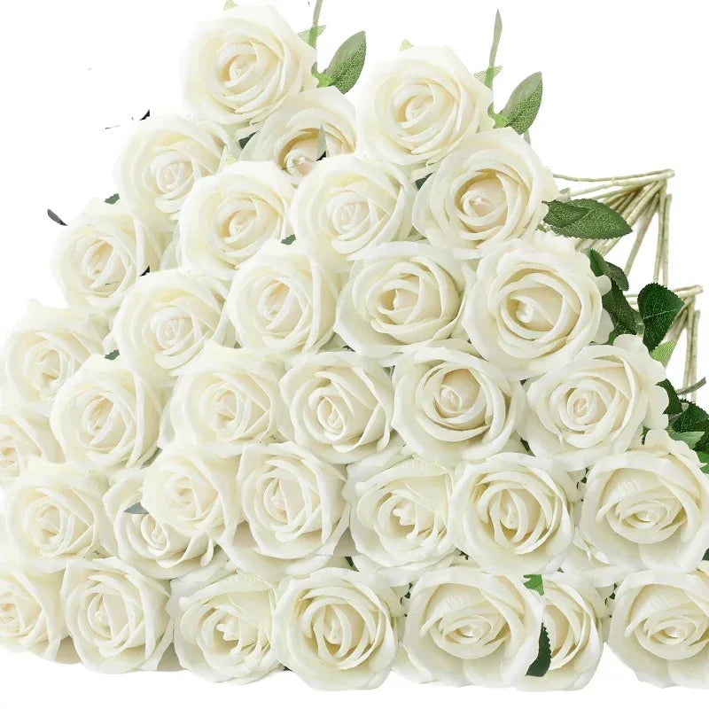 0087 50 Pcs Velvet Artificial Roses – Real Touch Fake Flowers for Wedding, Valentine’s & Home Décor