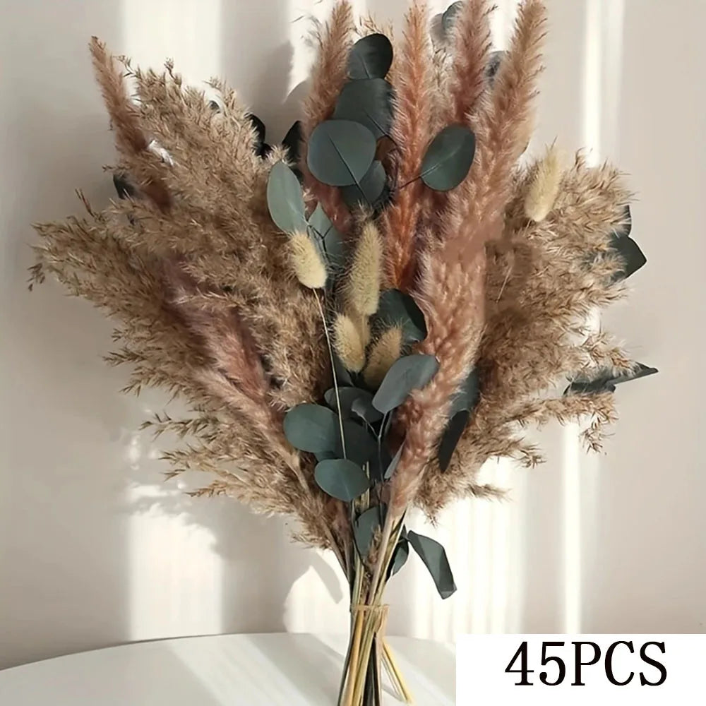 0074 Natural Dried Flowers Green Fresh Eucalyptus Leave Bouquet Boho Chic Home Table Vase Decor Real Pampas Bunch Centerpieces