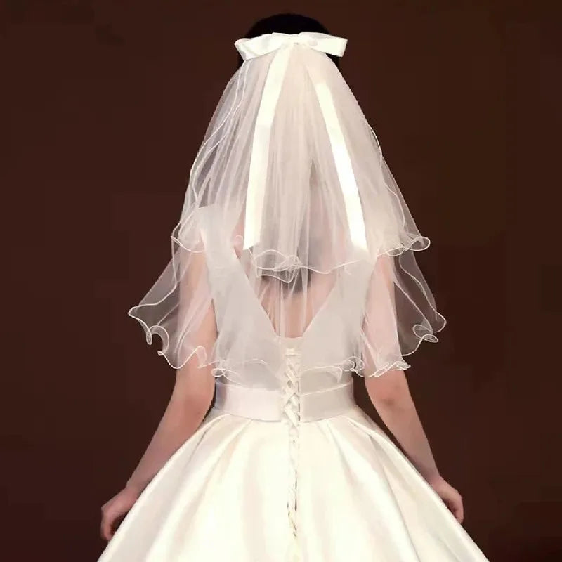 0086 Double-Layered Bow-Tied Headband – White Veil Bridal & Party Hair Accessory