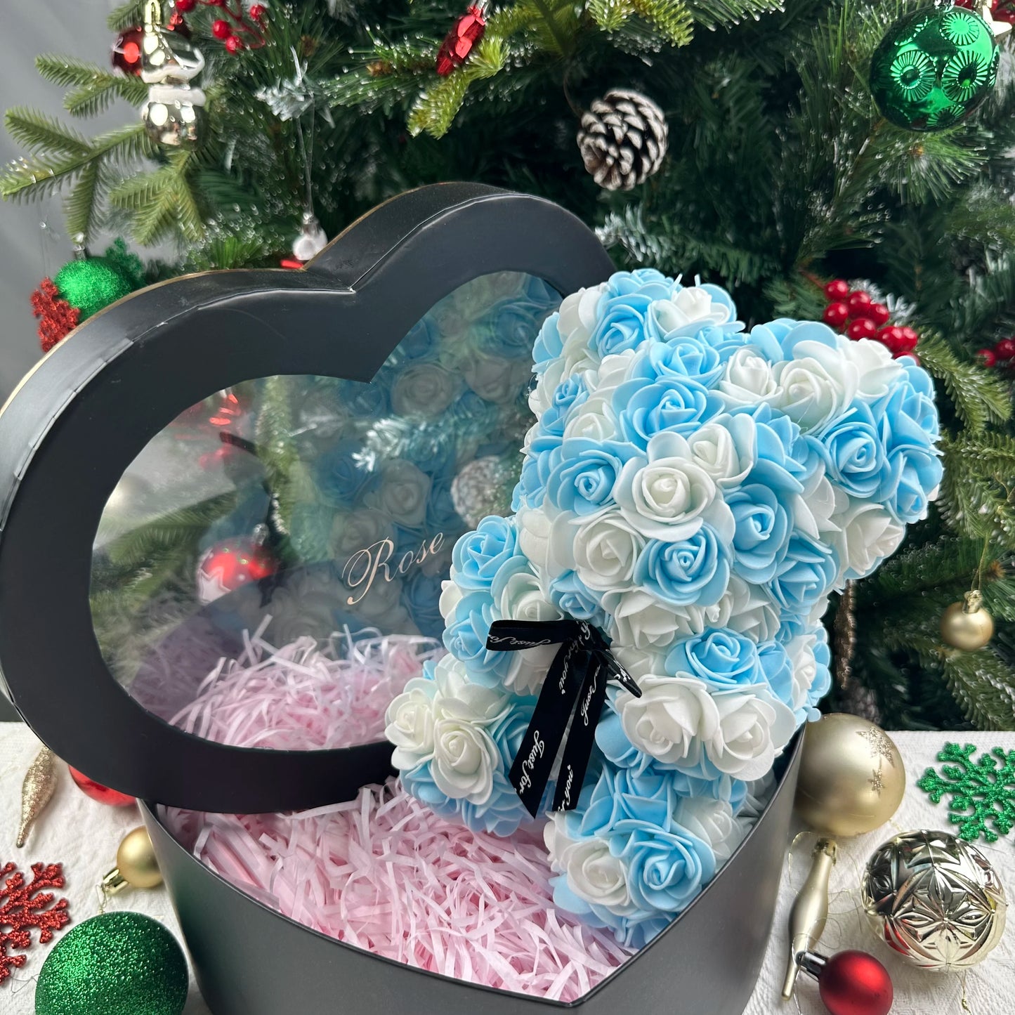 0089 25cm Teddy Rose Flower Bear with Gift Box – Romantic Valentine’s, Anniversary & Wedding Keepsake