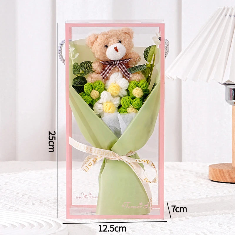 0081 Crochet Flower Bouquet – Handmade Sunflower & Rose Knitted Gift