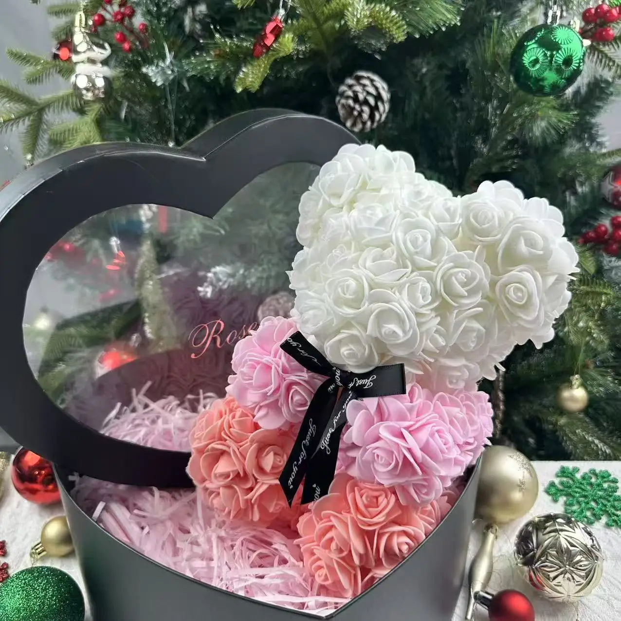 0089 25cm Teddy Rose Flower Bear with Gift Box – Romantic Valentine’s, Anniversary & Wedding Keepsake