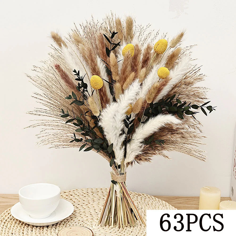 0074 Natural Dried Flowers Green Fresh Eucalyptus Leave Bouquet Boho Chic Home Table Vase Decor Real Pampas Bunch Centerpieces