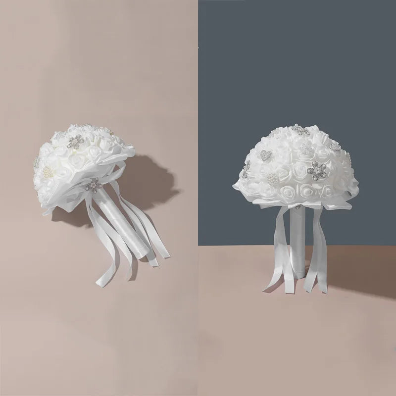 0061 Bride Wedding Holding Flowers Foam Simulation Flower White Rose Bouquet  Wedding
