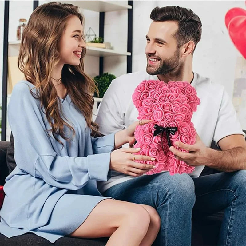 0089 25cm Teddy Rose Flower Bear with Gift Box – Romantic Valentine’s, Anniversary & Wedding Keepsake