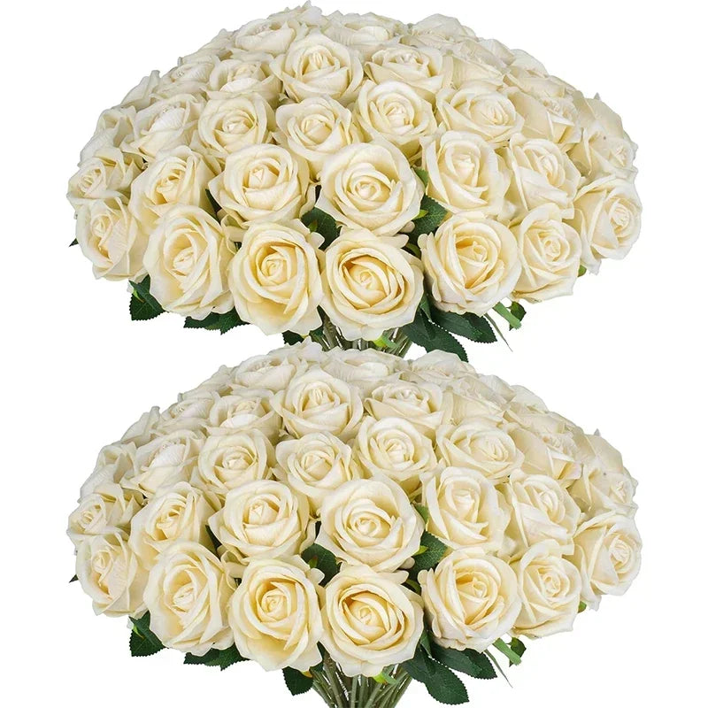0087 50 Pcs Velvet Artificial Roses – Real Touch Fake Flowers for Wedding, Valentine’s & Home Décor