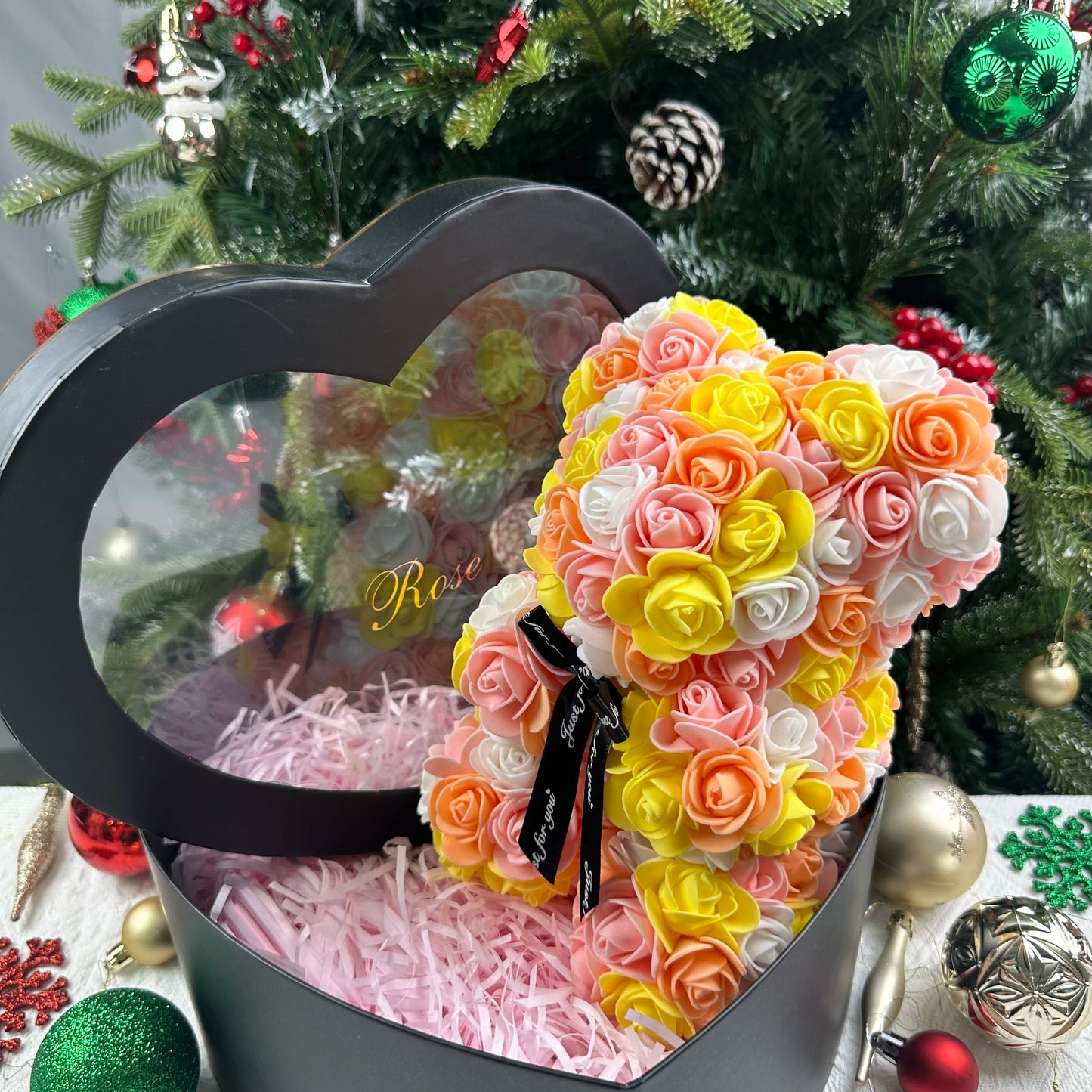 0089 25cm Teddy Rose Flower Bear with Gift Box – Romantic Valentine’s, Anniversary & Wedding Keepsake