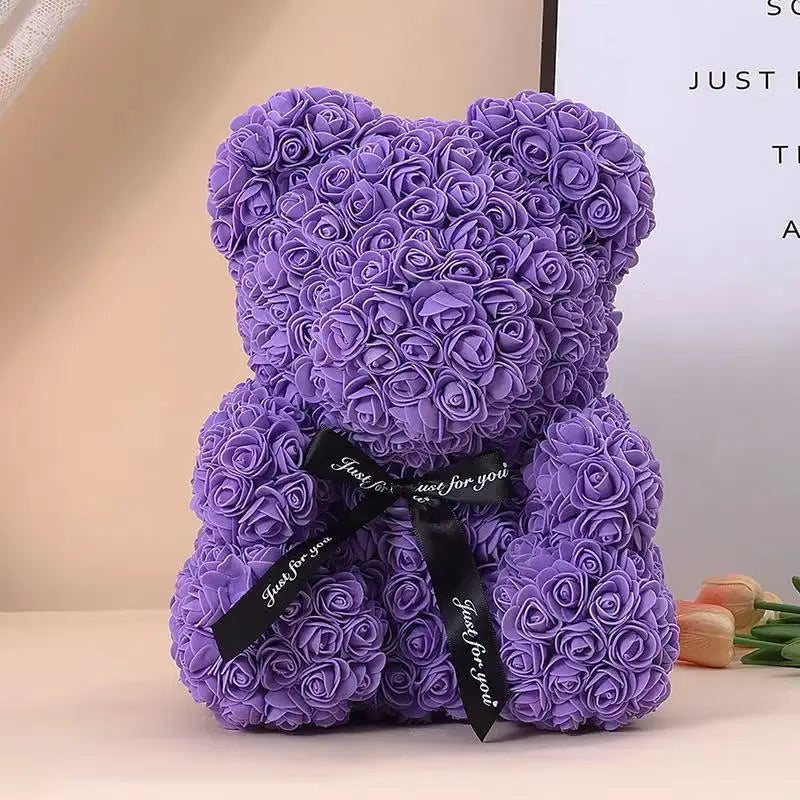 0089 25cm Teddy Rose Flower Bear with Gift Box – Romantic Valentine’s, Anniversary & Wedding Keepsake