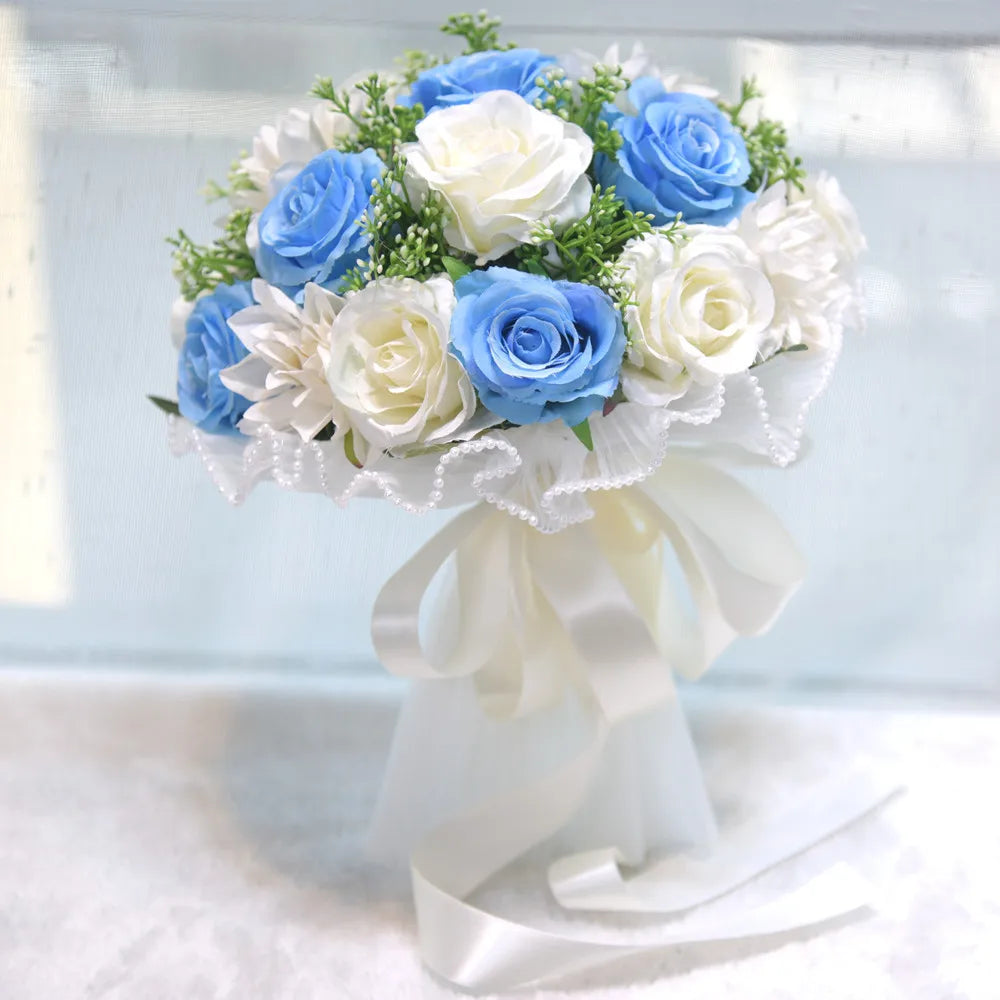 0095 White Rose Wedding Bouquet – Silk Rose, Peony, Dahlia & Orchid Bridal & Bridesmaid Bouquet