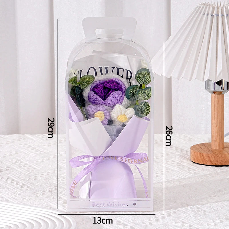 0082 Crochet Flower Bouquet – Handmade Sunflower & Rose Knitted Gift