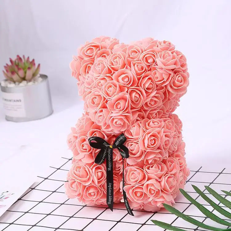 0089 25cm Teddy Rose Flower Bear with Gift Box – Romantic Valentine’s, Anniversary & Wedding Keepsake