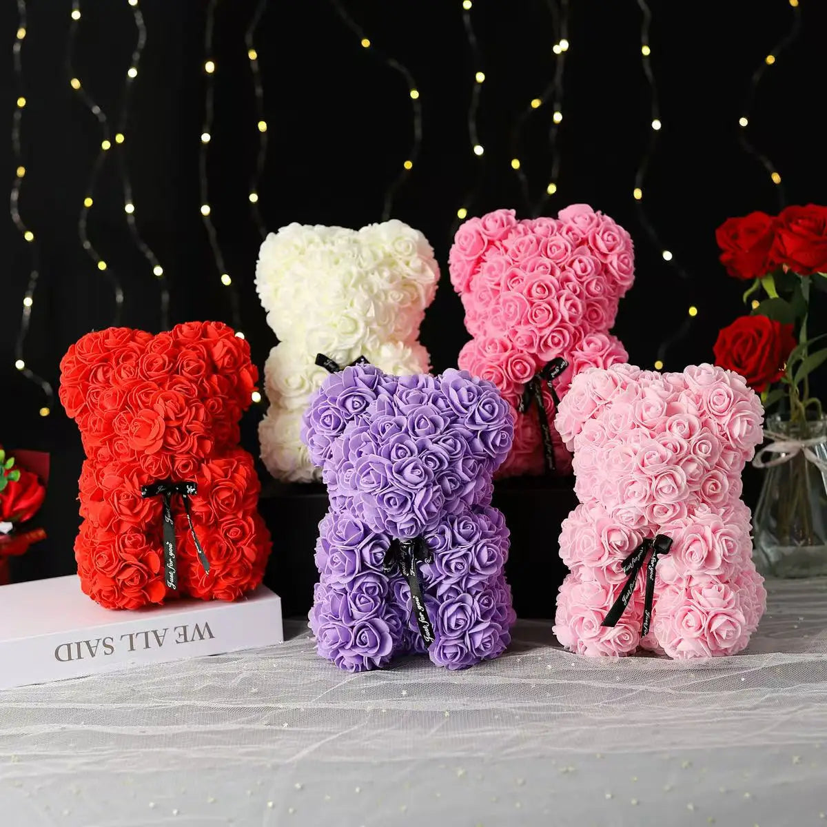 0089 25cm Teddy Rose Flower Bear with Gift Box – Romantic Valentine’s, Anniversary & Wedding Keepsake
