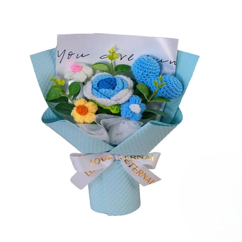 0085 Knitted Rose Bouquet – Heart Crochet Flowers for Mother’s Day & Graduation