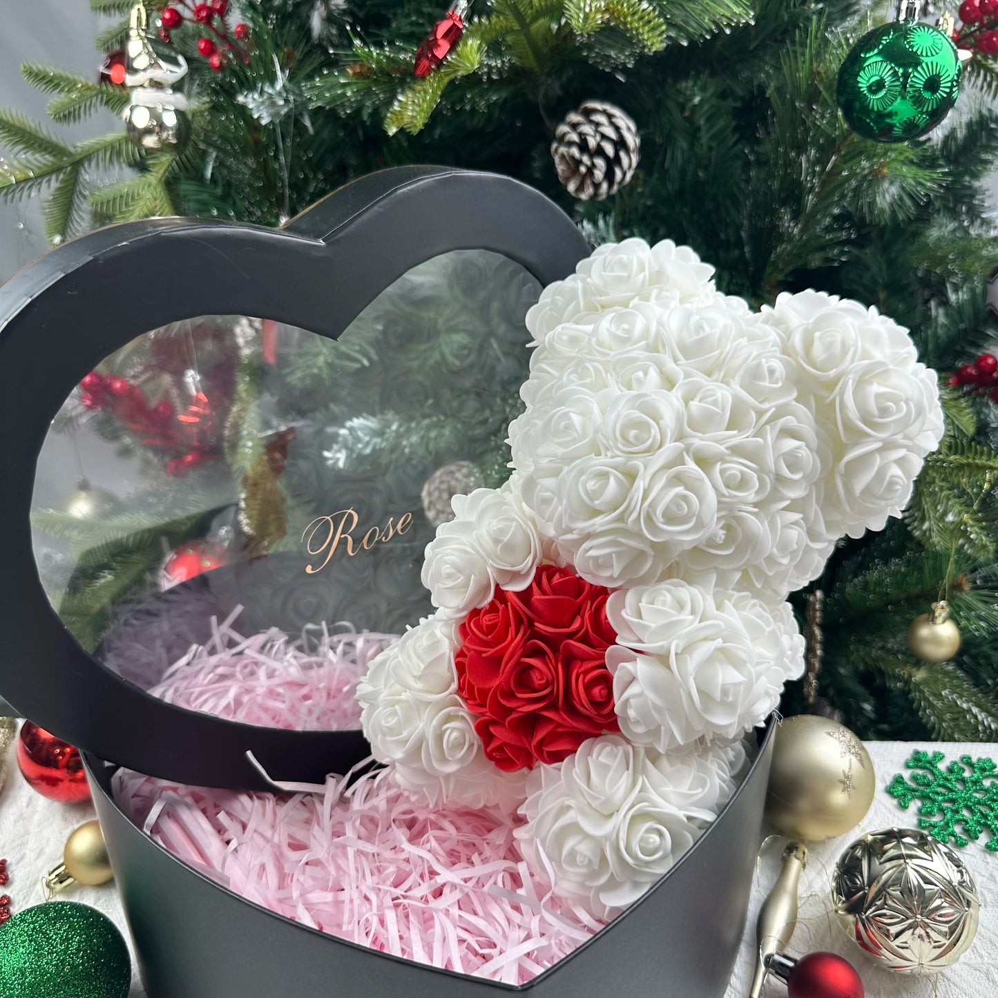 0089 25cm Teddy Rose Flower Bear with Gift Box – Romantic Valentine’s, Anniversary & Wedding Keepsake