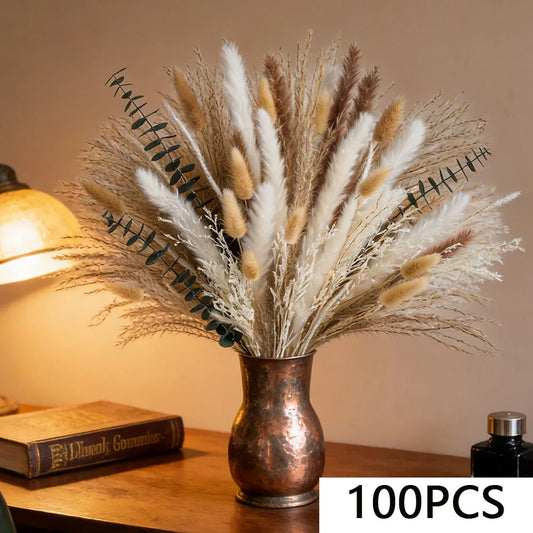 0077 Dried Flowers Natural Pampas Grass Rabbit Tails Reed Bouquet Bohemian Chic Home Decoration Wedding Aisle Centerpiece Arrangement