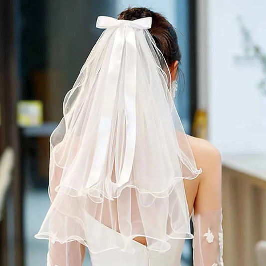 0086 Double-Layered Bow-Tied Headband – White Veil Bridal & Party Hair Accessory