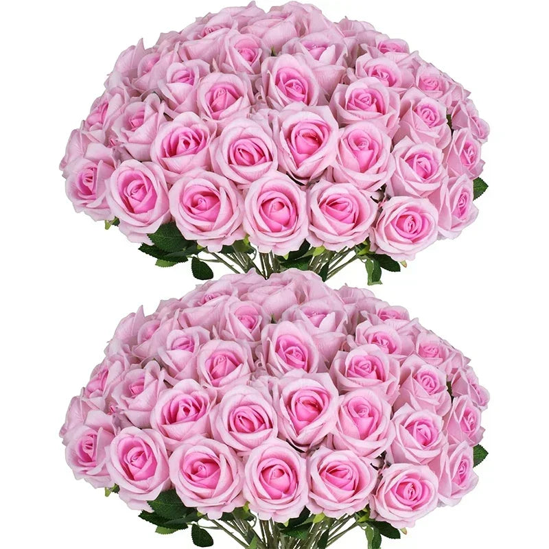 0087 50 Pcs Velvet Artificial Roses – Real Touch Fake Flowers for Wedding, Valentine’s & Home Décor
