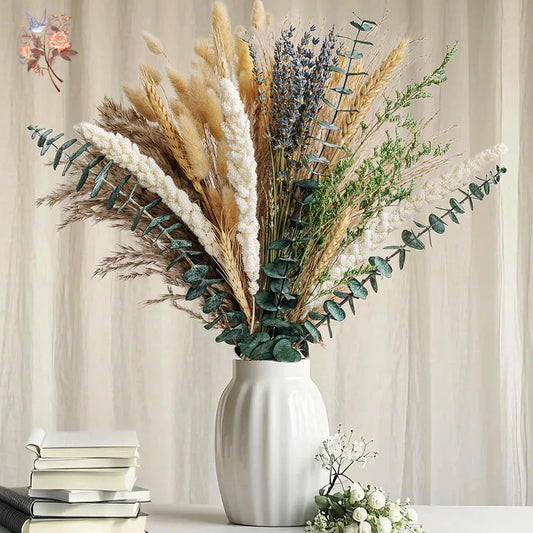 0074 Natural Dried Flowers Green Fresh Eucalyptus Leave Bouquet Boho Chic Home Table Vase Decor Real Pampas Bunch Centerpieces