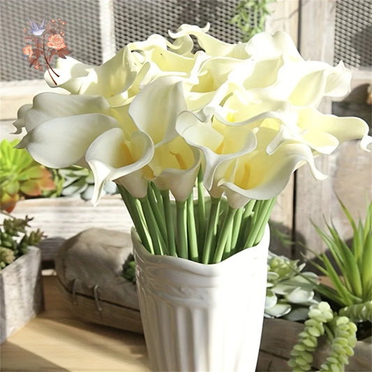 0072 10Pcs White Calla Lily Artificial Flowers for Bridal Wedding Bouquet Real Touch PU Calla Fake Flower Home Bedroom Table Decor