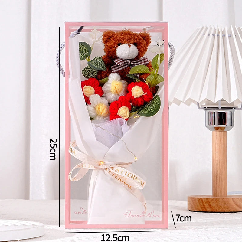 0081 Crochet Flower Bouquet – Handmade Sunflower & Rose Knitted Gift