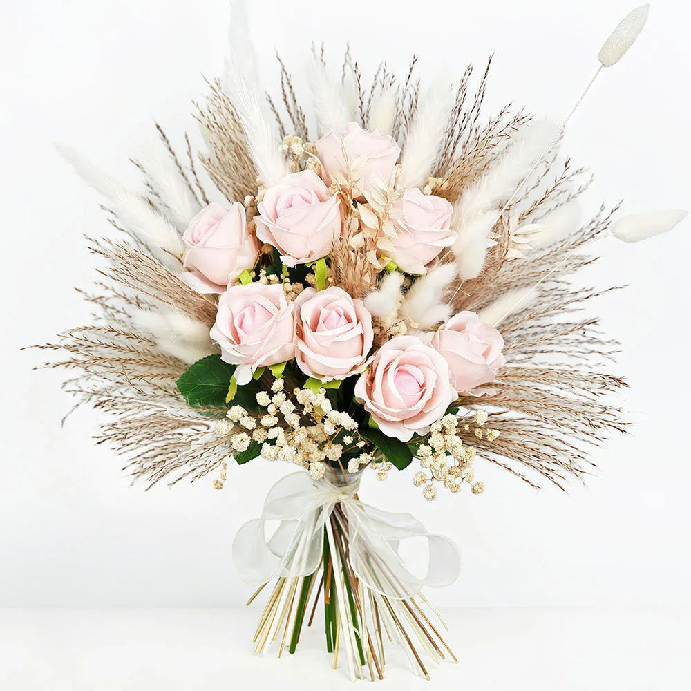 0076 Dried Artificial Flowers Pink Rose Pampas for Wedding Bridal Bouquet Head Table Florals Natural Gypsophila Valentine's Day Gifts