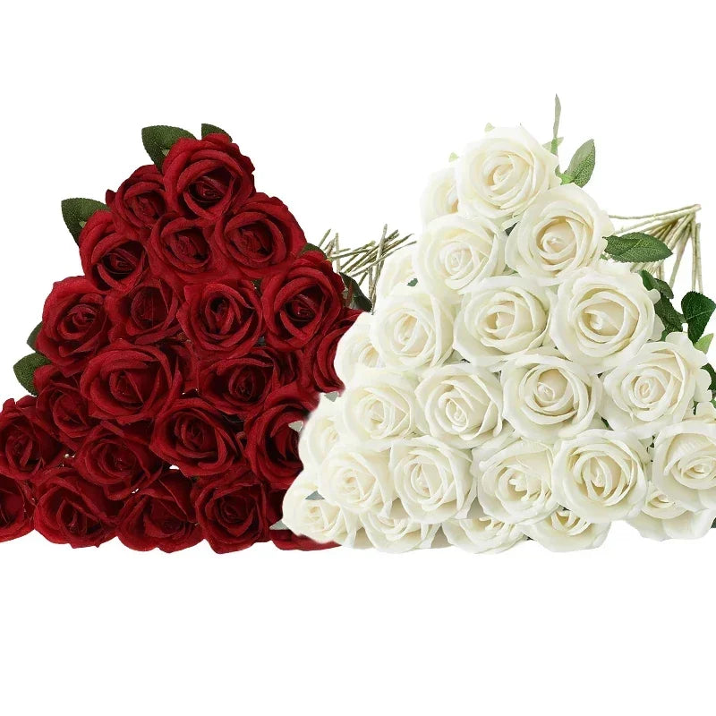 0087 50 Pcs Velvet Artificial Roses – Real Touch Fake Flowers for Wedding, Valentine’s & Home Décor